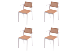 Set of 4 White Stackable Pseudo-Rattan Armrest Dining Chairs - thumbnail 5