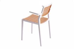 Set of 4 White Stackable Pseudo-Rattan Armrest Dining Chairs - thumbnail 4