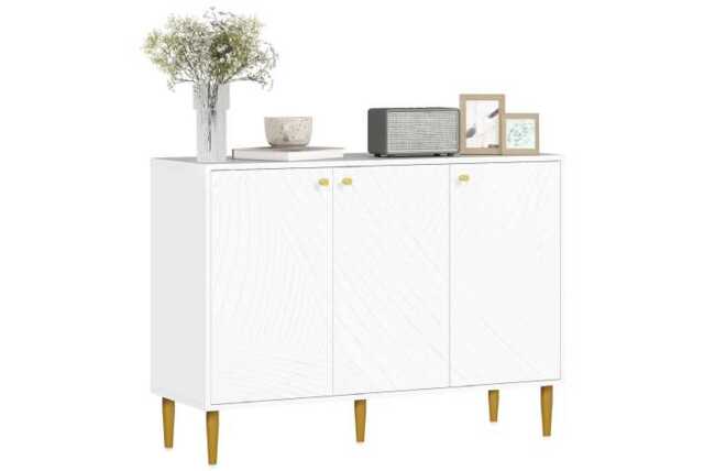 White/Gold-Tone Modular Sideboard Storage Cabinet - Wood, Adjustable Shelves, 107cm Wide, Space-Saving Modern Storage - image 1
