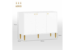 White/Gold-Tone Modular Sideboard Storage Cabinet - Wood, Adjustable Shelves, 107cm Wide, Space-Saving Modern Storage - thumbnail 7