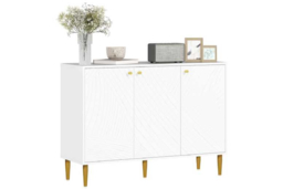 White/Gold-Tone Modular Sideboard Storage Cabinet - Wood, Adjustable Shelves, 107cm Wide, Space-Saving Modern Storage - thumbnail 5