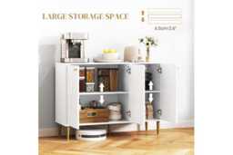 White/Gold-Tone Modular Sideboard Storage Cabinet - Wood, Adjustable Shelves, 107cm Wide, Space-Saving Modern Storage - thumbnail 4