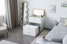 EARLY BIRD! Heritage White Multifunctional Dressing Table with Mirror - Compact Bedroom Storage, Modern Particle Board, 75cm Wide