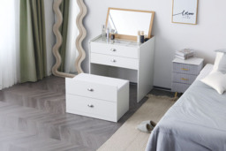 EARLY BIRD! Heritage White Multifunctional Dressing Table with Mirror - Compact Bedroom Storage, Modern Particle Board, 75cm Wide - thumbnail 3