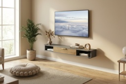 140cm Contemporary Floating TV Stand - Charcoal Grey, Wall-Mounted, Storage, Easy Assembly - thumbnail 2