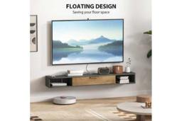 140cm Contemporary Floating TV Stand - Charcoal Grey, Wall-Mounted, Storage, Easy Assembly - thumbnail 8