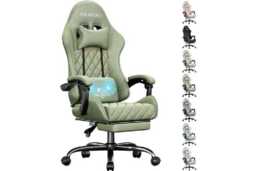 EcoFurnix Ergonomic Office Chair with Massage, Adjustable Footrest & Scandinavian Style - Olive Green - thumbnail 2