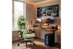 EcoFurnix Ergonomic Office Chair with Massage, Adjustable Footrest & Scandinavian Style - Olive Green - thumbnail 1