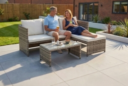 Grey Florence L-Shaped Outdoor Rattan Corner Sofa Set with Table - thumbnail 2