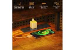 Contemporary Computer Desk with RGB LED, Charging Ports & Dual Monitor Stand - Space-Saving Modern Home Office Table - thumbnail 4