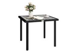 Metal Square Garden Table - Weather-Resistant, Slatted Top, Seats 4 - Modern Patio Dining - thumbnail 2