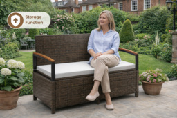 Outdoor Storage Bench: 175L, Acacia Armrests, Cushion, Weather-Resistant - thumbnail 4