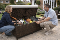 Outdoor Storage Bench: 175L, Acacia Armrests, Cushion, Weather-Resistant - thumbnail 5