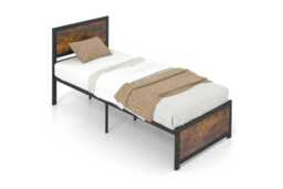 Single Size Industrial Metal Bed Frame with Under-Bed Storage - Sturdy Metal, High Headboard, Rustic Brown & Black - thumbnail 4