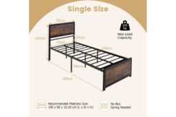 Single Size Industrial Metal Bed Frame with Under-Bed Storage - Sturdy Metal, High Headboard, Rustic Brown & Black - thumbnail 1