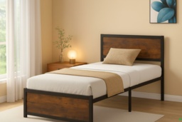 Single Size Industrial Metal Bed Frame with Under-Bed Storage - Sturdy Metal, High Headboard, Rustic Brown & Black - thumbnail 3