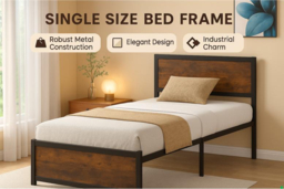 Single Size Industrial Metal Bed Frame with Under-Bed Storage - Sturdy Metal, High Headboard, Rustic Brown & Black - thumbnail 6