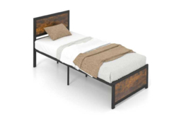 Single Size Industrial Metal Bed Frame with Under-Bed Storage - Sturdy Metal, High Headboard, Rustic Brown & Black - thumbnail 8
