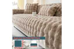 Luxury Imitation Rabbit Plush Sofa Cover - Soft, All-Season, Multi-Use Protector for Fabric & Leather Sofas