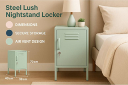 Steel Lush Metal Nightstand Locker with Adjustable Shelf - Bedroom Storage, Lockable, 4 Colours - thumbnail 6
