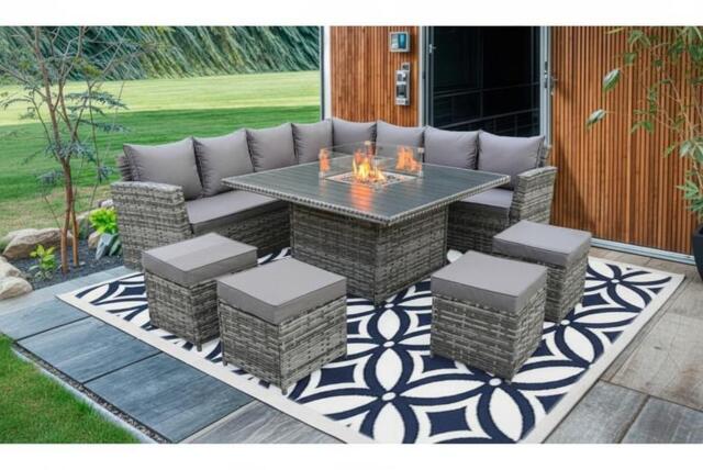 11-Seater Modern Garden Sofa Dining Set with Fire-Pit or Lift-Up Table - Weatherproof, Modular, Plush Cushions - image 1