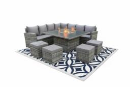 11-Seater Modern Garden Sofa Dining Set with Fire-Pit or Lift-Up Table - Weatherproof, Modular, Plush Cushions - thumbnail 2