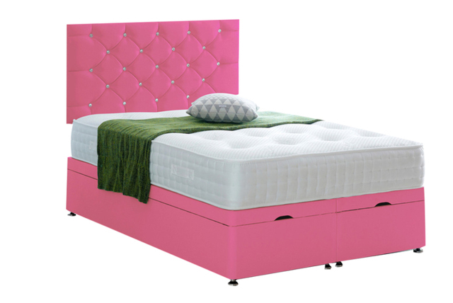 Crushed Velvet Ottoman Storage Bed with Headboard