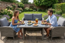 6-Seater Weather-Resistant Rattan Garden Dining Set with Glass Table - thumbnail 4