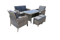 6-Seater Weather-Resistant Rattan Garden Dining Set with Glass Table - thumbnail 3