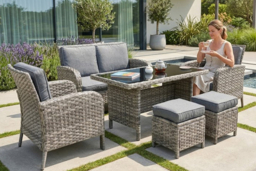 6-Seater Weather-Resistant Rattan Garden Dining Set with Glass Table - thumbnail 5