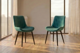 Set of 2 Green Velvet Upholstered Dining Chairs - thumbnail 2