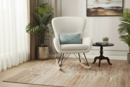 Modern Faux Wool Upholstered Rocking Chair in Beige with Sturdy Wood Runners - thumbnail 6