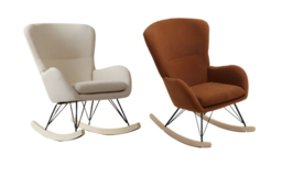 Modern Faux Wool Upholstered Rocking Chair in Beige with Sturdy Wood Runners - thumbnail 5
