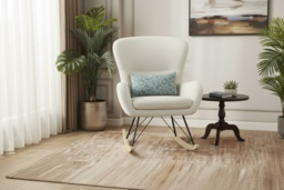 Modern Faux Wool Upholstered Rocking Chair in Beige with Sturdy Wood Runners - thumbnail 2