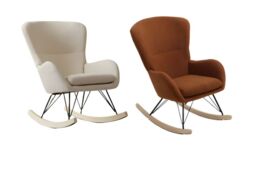 Modern Faux Wool Upholstered Rocking Chair in Beige with Sturdy Wood Runners - thumbnail 1