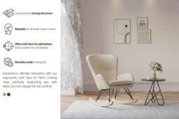 Modern Faux Wool Upholstered Rocking Chair in Beige with Sturdy Wood Runners - thumbnail 3
