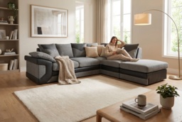Dino Modern Fabric Corner Sofa - Grey & Black, 4-Seater, Left or Right Hand - thumbnail 2