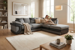 Dino Modern Fabric Corner Sofa - Grey & Black, 4-Seater, Left or Right Hand - thumbnail 6