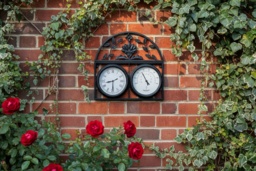 Outdoor Garden Wall Art Clock & Thermometer - Powder-Coated Steel, Weatherproof, Classic Floral, 45cm - thumbnail 4