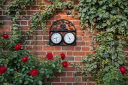 Outdoor Garden Wall Art Clock & Thermometer - Powder-Coated Steel, Weatherproof, Classic Floral, 45cm - thumbnail 6