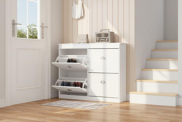 PRICE DROP! 2-Tier Flip Down Shoe Bench Cabinet with Cushioned Top Seating - thumbnail 6