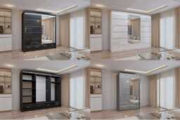 High Gloss Sliding Mirror Door Bedroom Wardrobe - Storage Drawers, Rails, Modern Finish, 3 Sizes & Colours - thumbnail 3