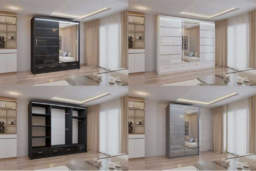 High Gloss Sliding Mirror Door Bedroom Wardrobe - Storage Drawers, Rails, Modern Finish, 3 Sizes & Colours - thumbnail 7