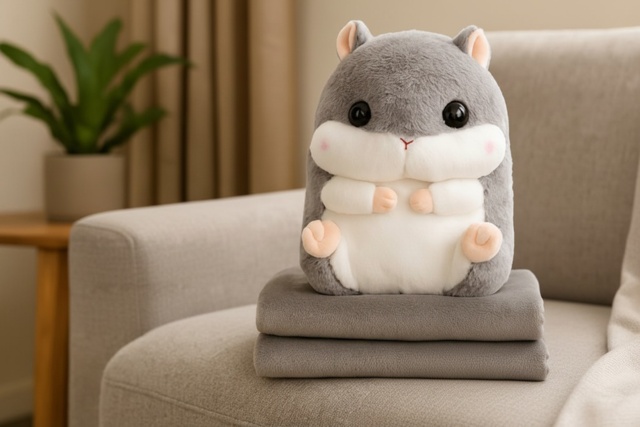 3-in-1 Plush Hamster Cushion Blanket - Premium Soft Throw, Hand Warmer & Pillow (28x35cm/100x170cm) - 5 Colours - image 1