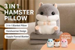 3-in-1 Plush Hamster Cushion Blanket - Premium Soft Throw, Hand Warmer & Pillow (28x35cm/100x170cm) - 5 Colours - thumbnail 2