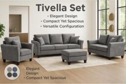 PRICE DROP! Tivella Modern Velvet Sofa Set - 3-Seater, 2-Seater & Chair - Plush Velvet, Compact Design, Contemporary Living Room Sofa - thumbnail 3