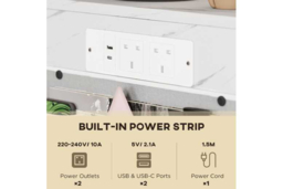 C-Shaped Marble-Effect Bedside Table with Charging Station - Steel Frame, Space-Saving Bedroom Furniture - thumbnail 8