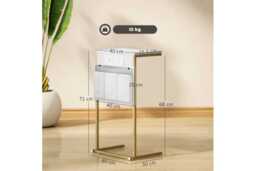 C-Shaped Marble-Effect Bedside Table with Charging Station - Steel Frame, Space-Saving Bedroom Furniture - thumbnail 3