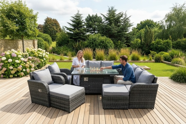 Deluxe 10-Seater Weather-Resistant Rattan Garden Sofa & Reclining Lounge Set with Firepit Table - image 1