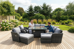 Deluxe 10-Seater Weather-Resistant Rattan Garden Sofa & Reclining Lounge Set with Firepit Table - thumbnail 5